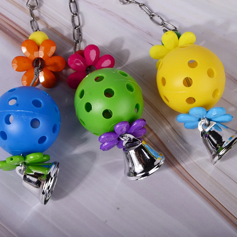 Parrot Toys Plastic Funny Pet Bird Parakeet Climb Bite Chew With Hanging Swing Bell Ball Bird Interactive Toy Pet Supplies