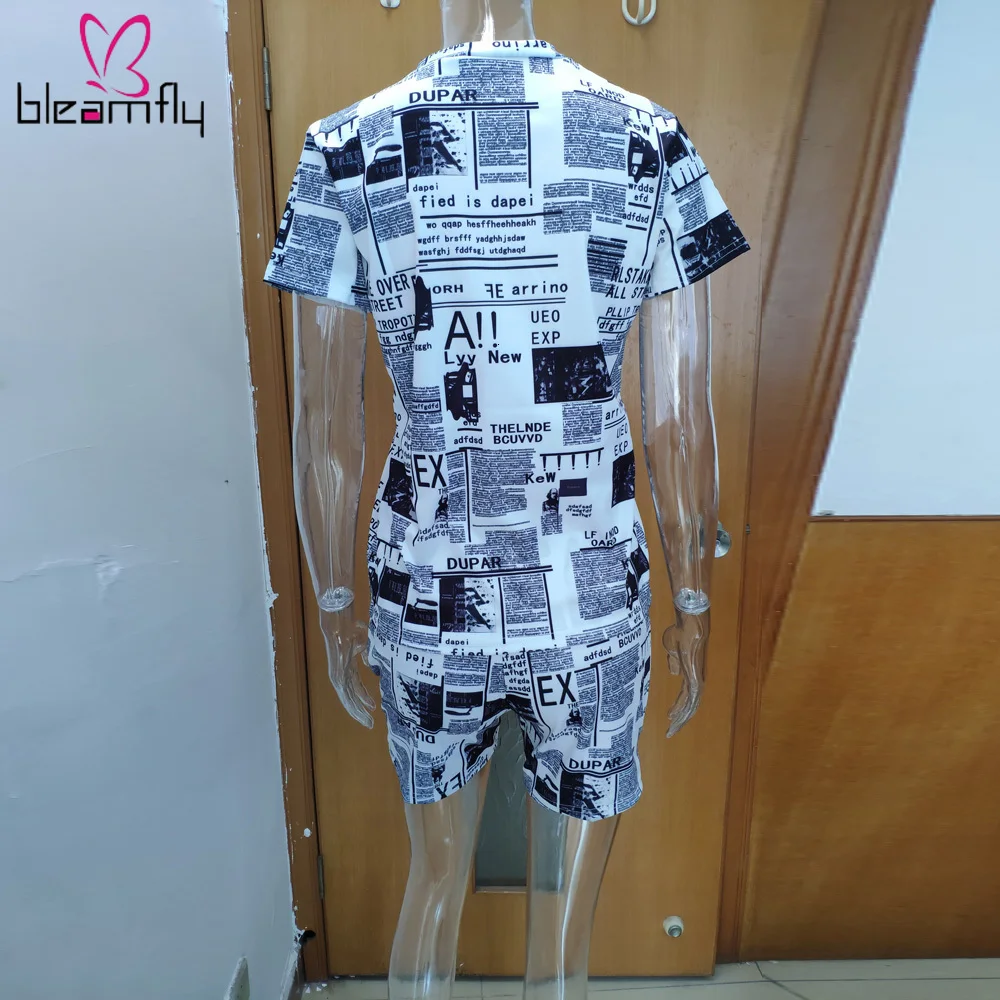 2019 женский летний костюм с буквенным принтом круглым вырезом коротким рукавом