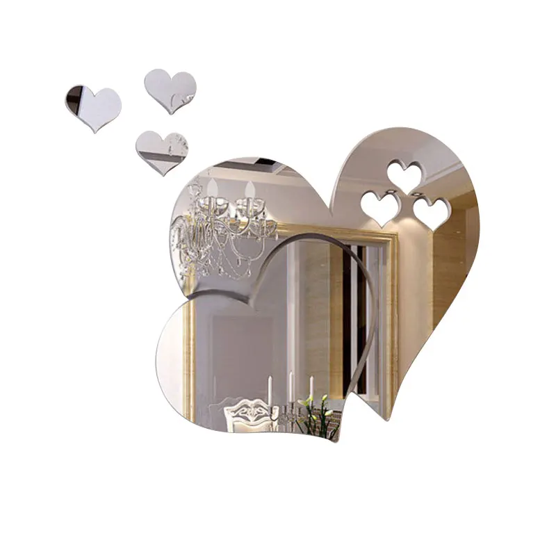 Зеркальные настенные наклейки 3D Love Diy декорация для комнаты съемные сердечки