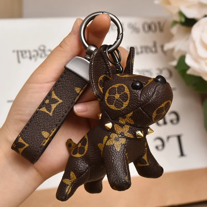 

Mini Bulldog Keychains Faux Leather Puppy Doll Key Rings Hanging Pendant Key Holder French Bulldog Charm Bags Decor Car Trinket