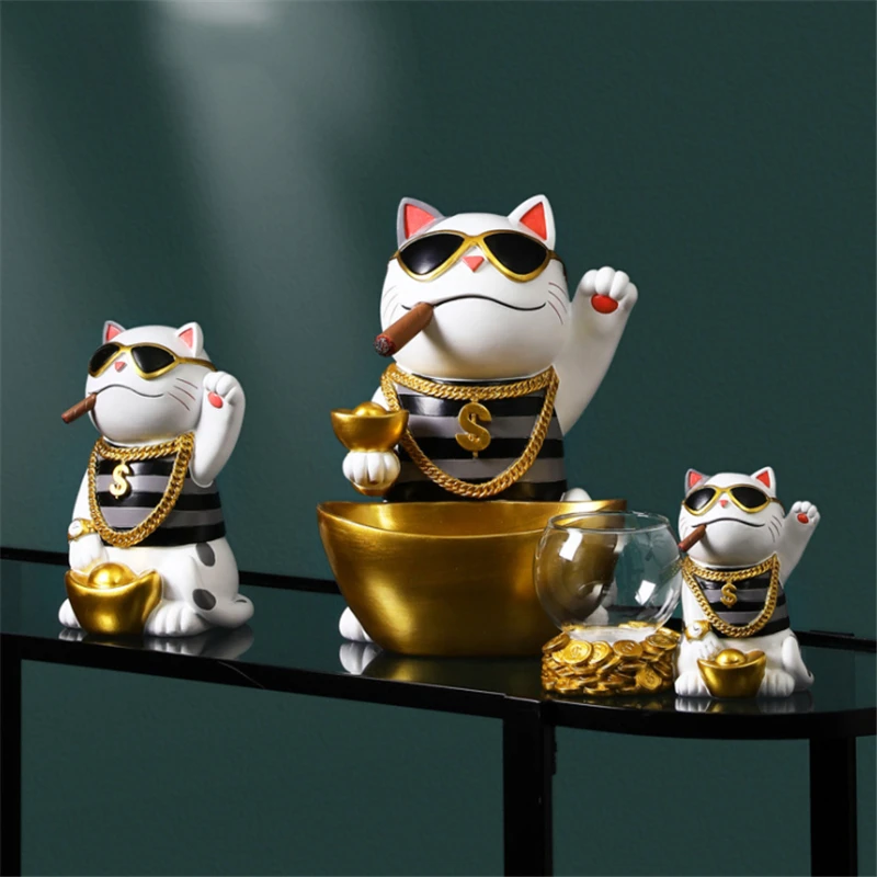 

Lucky Plutus Cat Statue Table Decor Sculpture Home Decor Multifunction Shop Cashier Desk Key Storage Tray Figurine Decorative