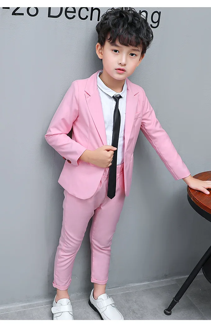 

Boy Pink Blue Suit Wedding Clothes Coat+Pants Kids Costume Host Shows Daily Wear Suits Boy Celebration Formal Suits Size 90-140