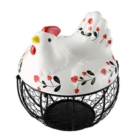 iron egg storage basket snack fruit basket creative collection ceramic hen ornaments decoration kitchen accessories