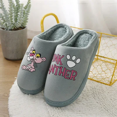 Новинка зимы 2019 зимние тапочки с рисунком розовой Пантеры мужские домашние