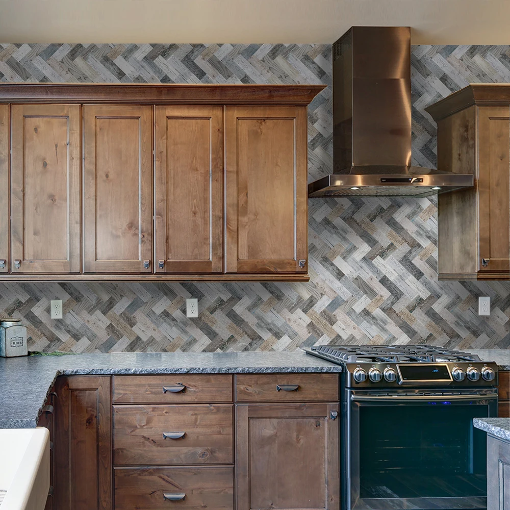 Funlife® Herringbone Natural Wood Wall stickers Tile Stickers Waterproof Peel & Stick Wallpaper for Bathroom Kitchen Furniture