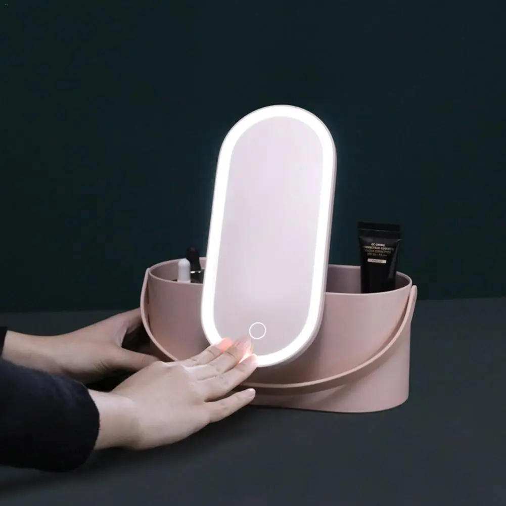 Travel Makeup Tools Case With LED Lights Mirror Creative 2 In 1 Cosmetics Organizer Portable Tool Storage Box | Красота и здоровье