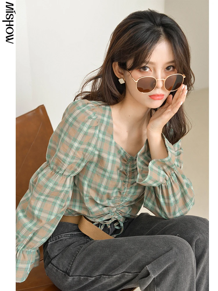 MISHOW 2020 Осенние блузки для женщин в клетку с длинным рукавом Blusas Femininas Elegante