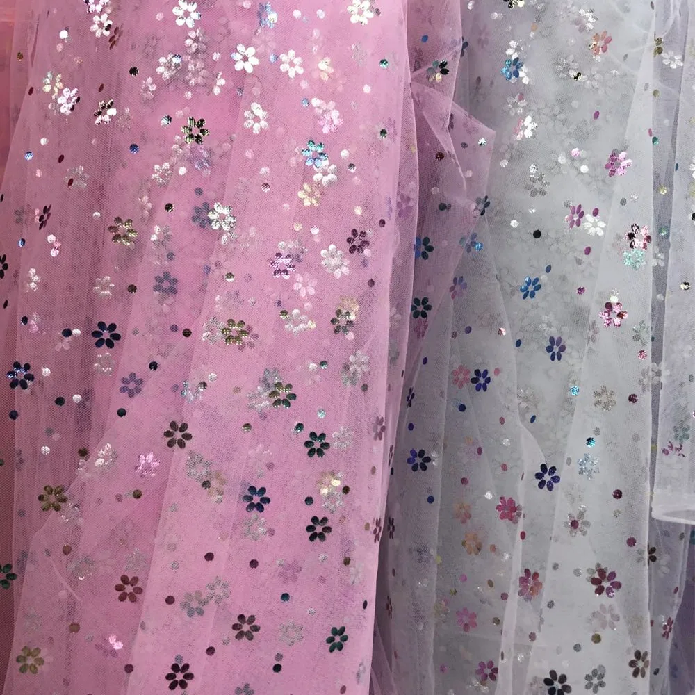 Яркая блестящая прозрачная нейлоновая сетчатая Тюль с цветами сливы марлевая