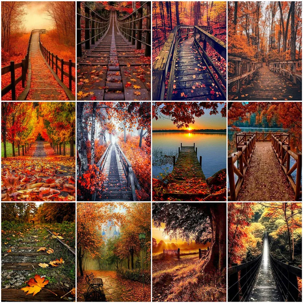 

Картина AZQSD по номерам, мост, пейзаж, рисование на холсте, рамка «сделай сам», рисование по номерам, осенние наборы, современное настенное иск...