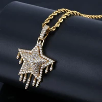 hip hop full cz zircon paved iced out bling water drop star pendants necklace for men women rapper jewelry gifts gold