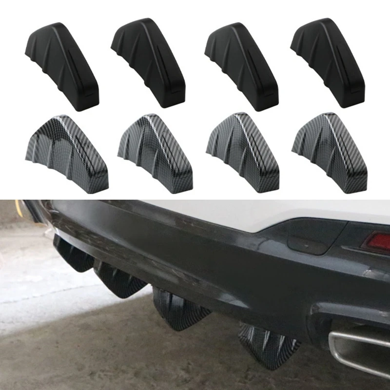 

4Pcs Universal Car Rear Bumper Diffuser Spoiler ABS Carbon Fiber Bend Shark Fin Deflector Air Guide Plate Rear Lip Spoiler Wing