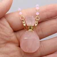 natural rose quartz perfume bottle pendant necklace vintage agate stone necklace charms for women jewerly best gift 20x38mm