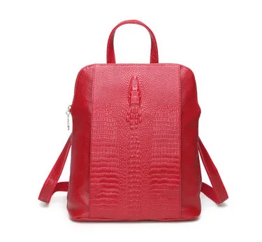 Красный Raged Sheep Women Genuine Leather Backpack 3D Crocodile Women BackPack Daily Bags For Girls College Female Fashion Shoulder Bags - Цвет: Красный