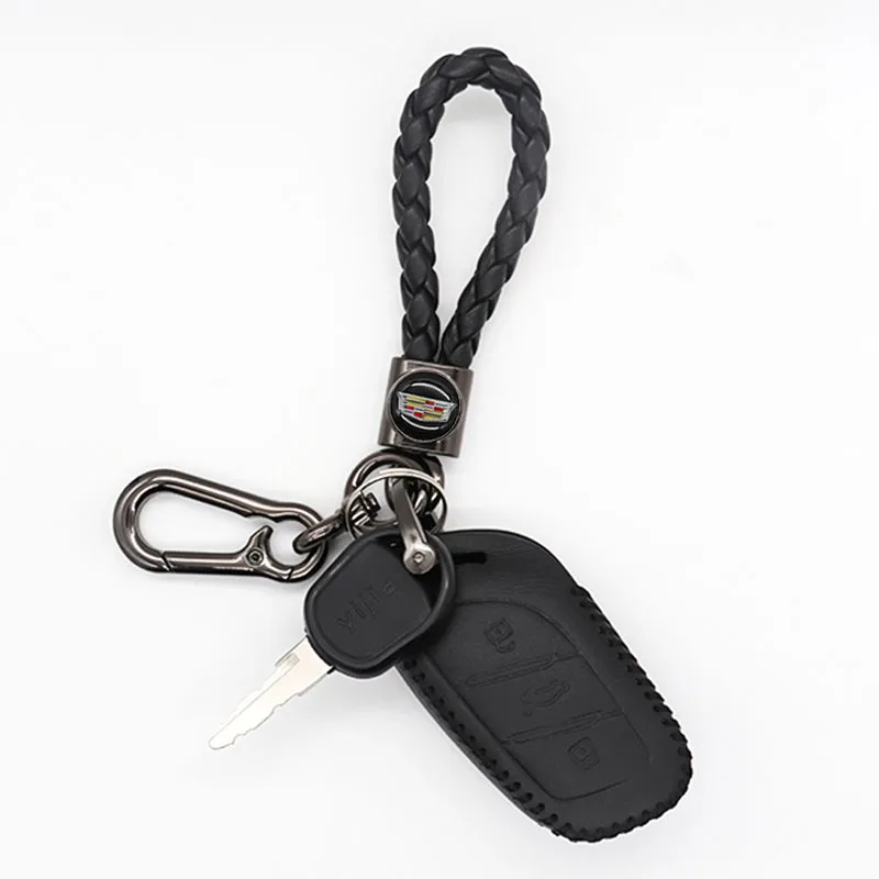 

Auto parts Metal 360 Degree Rotating Key Chain 3D business leather braided rope keychain for Cadillac-logo