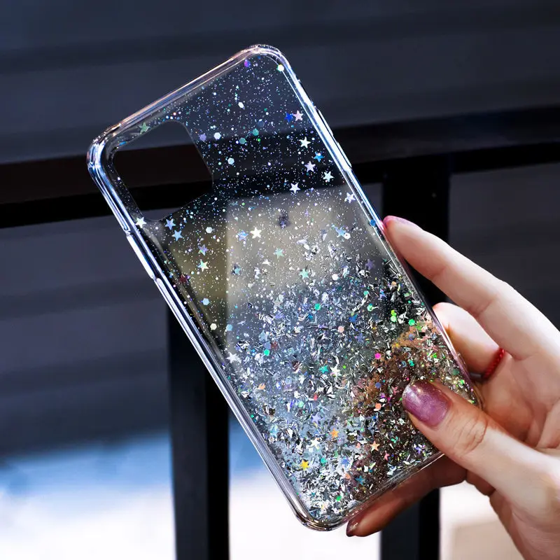 glitter foil powder case for iphone 11 pro xs max xr x bling phone case for iphone 11 8 7 6 6s plus soft tpu clear cover free global shipping