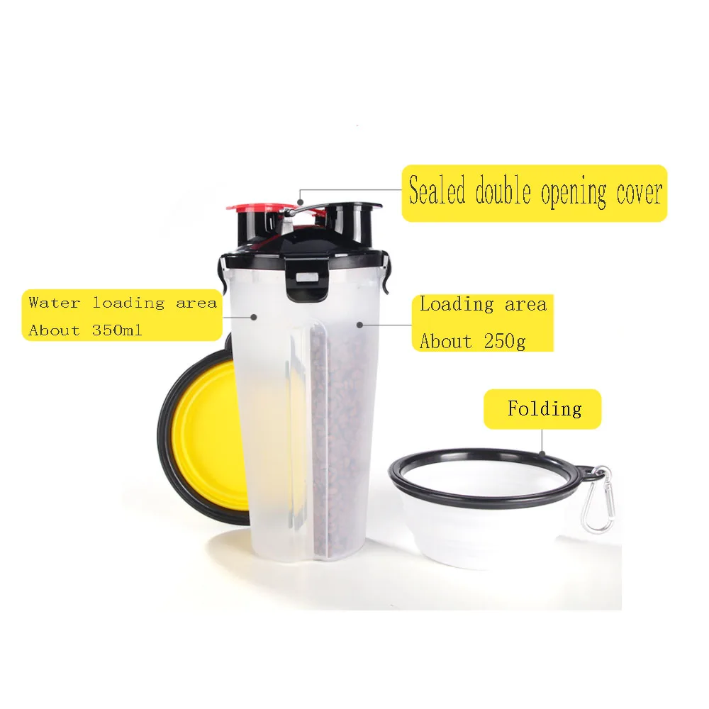 Бутылка для воды 2 в 1 домашних животных Портативный питьевой Складная