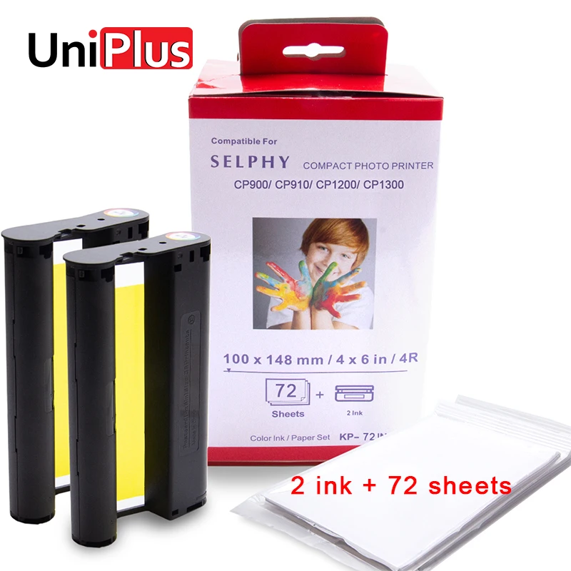 UniPlus набор чернильной бумаги для Canon Selphy cp1300 принтер совместимый CP1200 CP910 CP900 2 чернила 72 листа фотобумага цветная печать