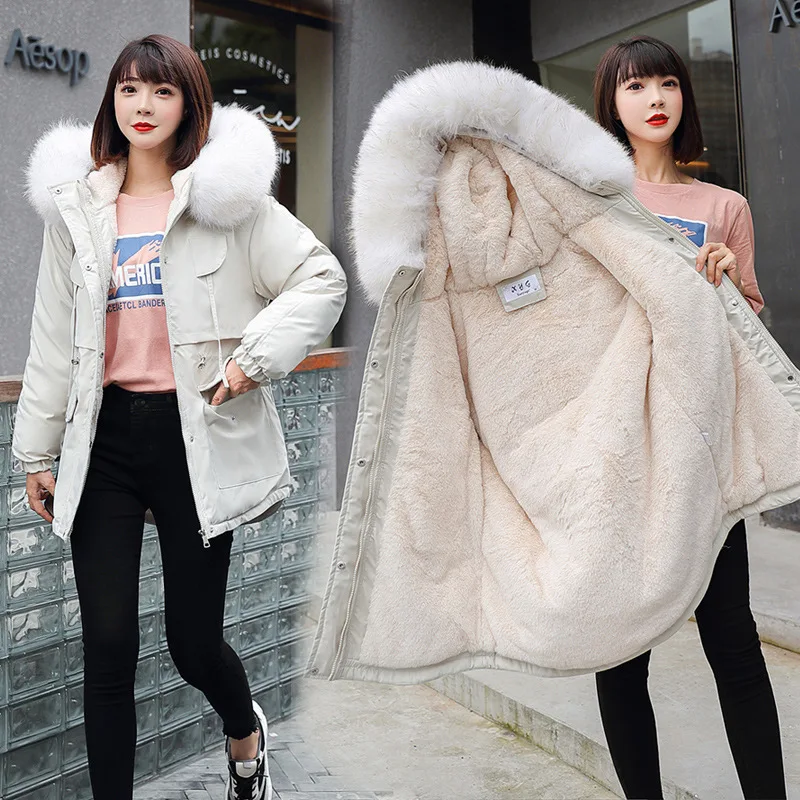 Ladies Coats and Jackets Winter The New Thicken Parker Down Cotton Clothes Waist Small