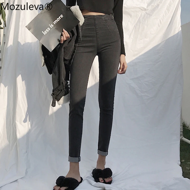 Винтажные женские джинсы с боковой молнией и высокой талией 2019 | Женская одежда