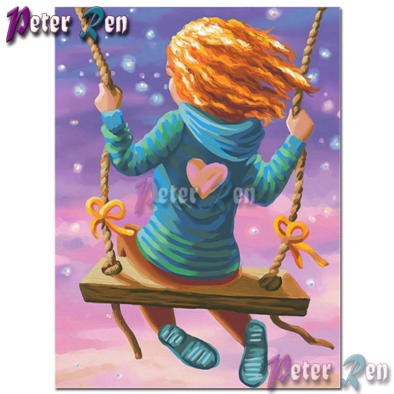 

Cartoon girl swinging Diamond Embroidery DIY Square or round Mosaic Cross stitch Rhinestone Handmade home decoration Girl gift