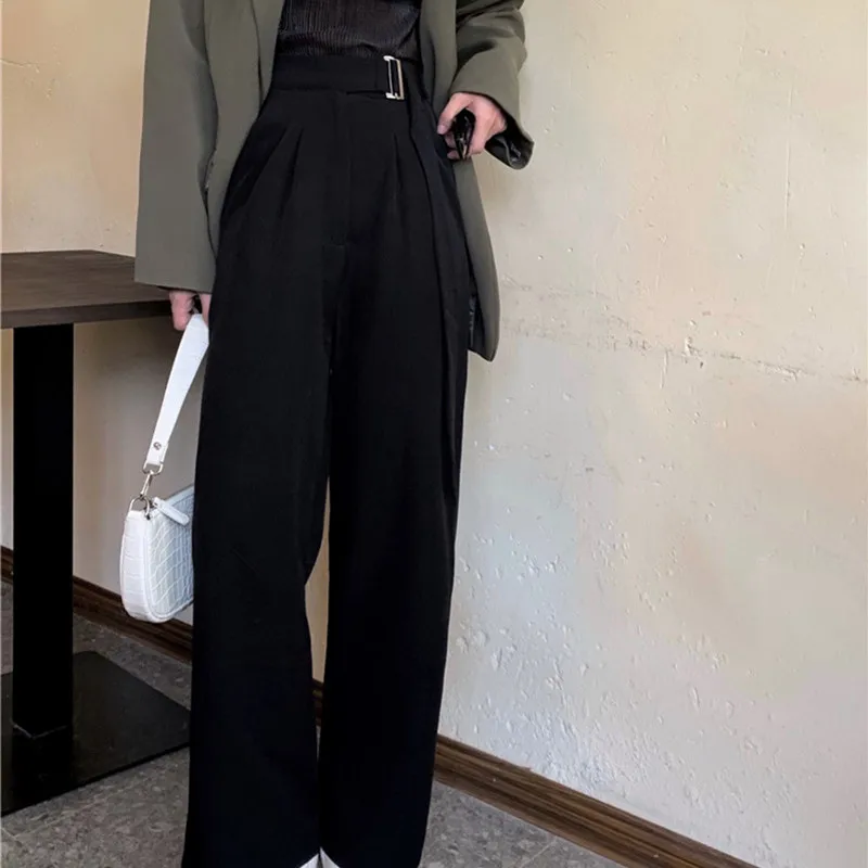

KUSAHIKI Elegant Causal Solid Women Pants Belt High Waist Long Trousers 2021 Spring Korean Straight Pants Mujer Pantalones 6F050