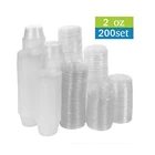 200 Упаковка из 2-унционных одноразовых пластиковых стаканчиков с крышками, контейнер для суфле, 2 унции-200 комплектов, прозрачный