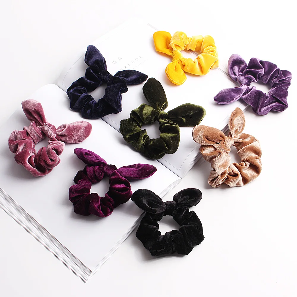 

Velvet bow Hair Scrunchies Girls/Women velvet Bunny Ear Knot Bow Hair Bands Rabbit Ear Hair tie Ponytail Hair Accessories