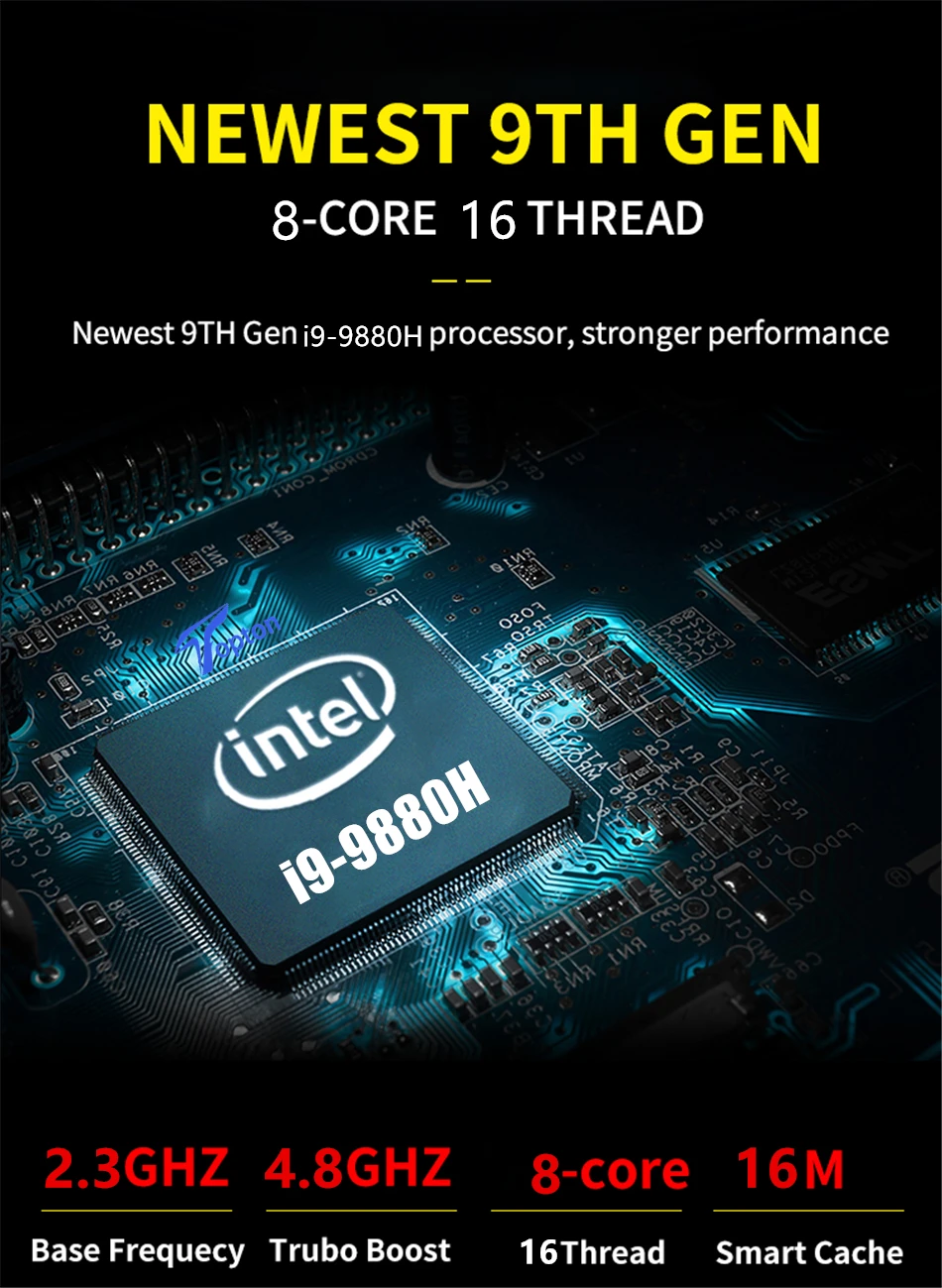 Игровой Мини ПК Intel i9 9880H i7 9850H i5 9300H 2* DDR4 64 Гб 2* M.2 PCIE+ 1*2,5 ''SATA тонкий компьютер Win10 Pro HDMI DP AC WiFi