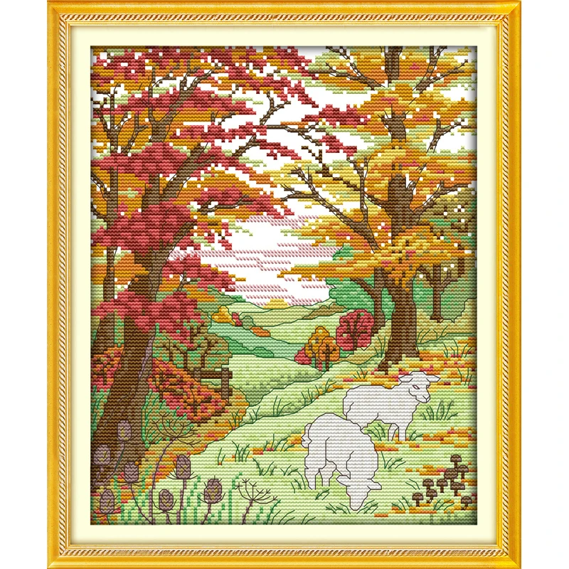 

Everlasting Love Sheep In The Autumn Hills Chinese Cross Stitch Kits cEcological Cotton Stamped 11 DIY New Christmas Decorations