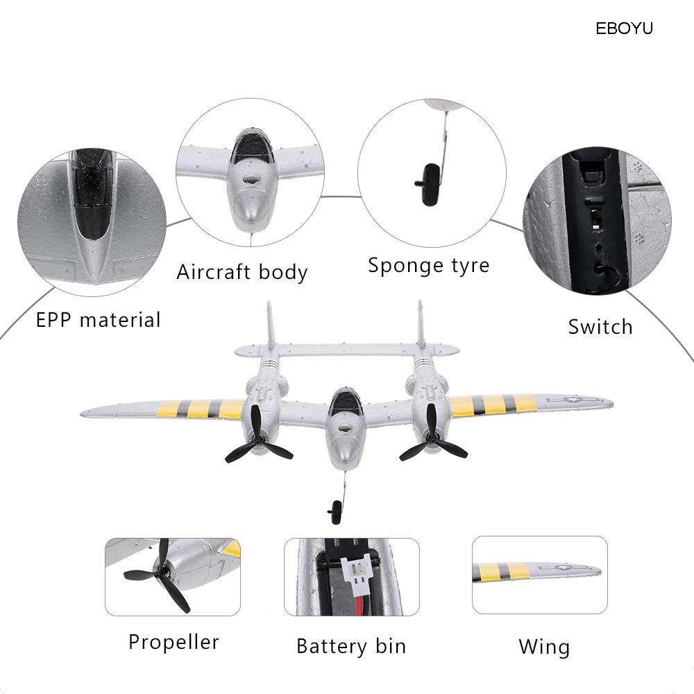 EBOYU FX-816 P38 радиоуправляемый самолет 2,4 GHz 2CH радиоуправляемый самолет летные игрушки для детей мальчиков