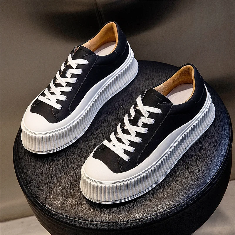 

Genuine Leather White Shoes Spring Women Platform Sneakers Leather Shoes 2021 Spring Female Fashion Sneakers Flat Casual Shoe