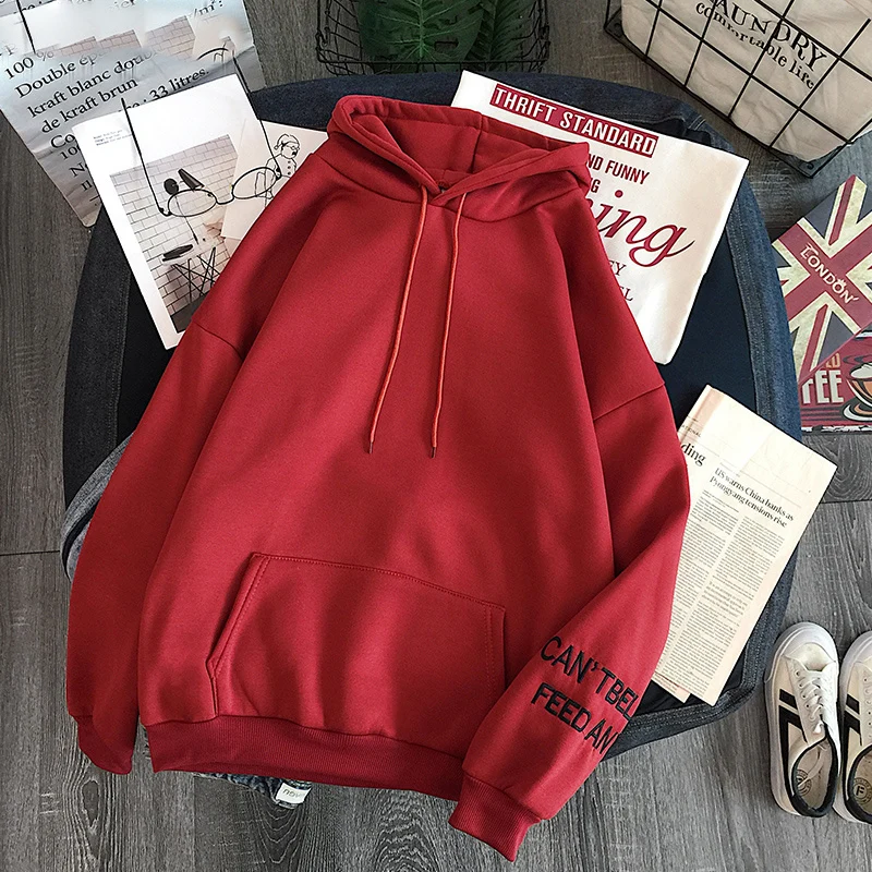 Женская толстовка с капюшоном зимняя теплая свободная буквенным принтом