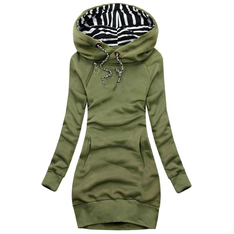 2022 Autumn Women Hoodie Pullover Long Sleeve Dress Striped Hooded Tops Drawstring Sweatshirts Slim Casual