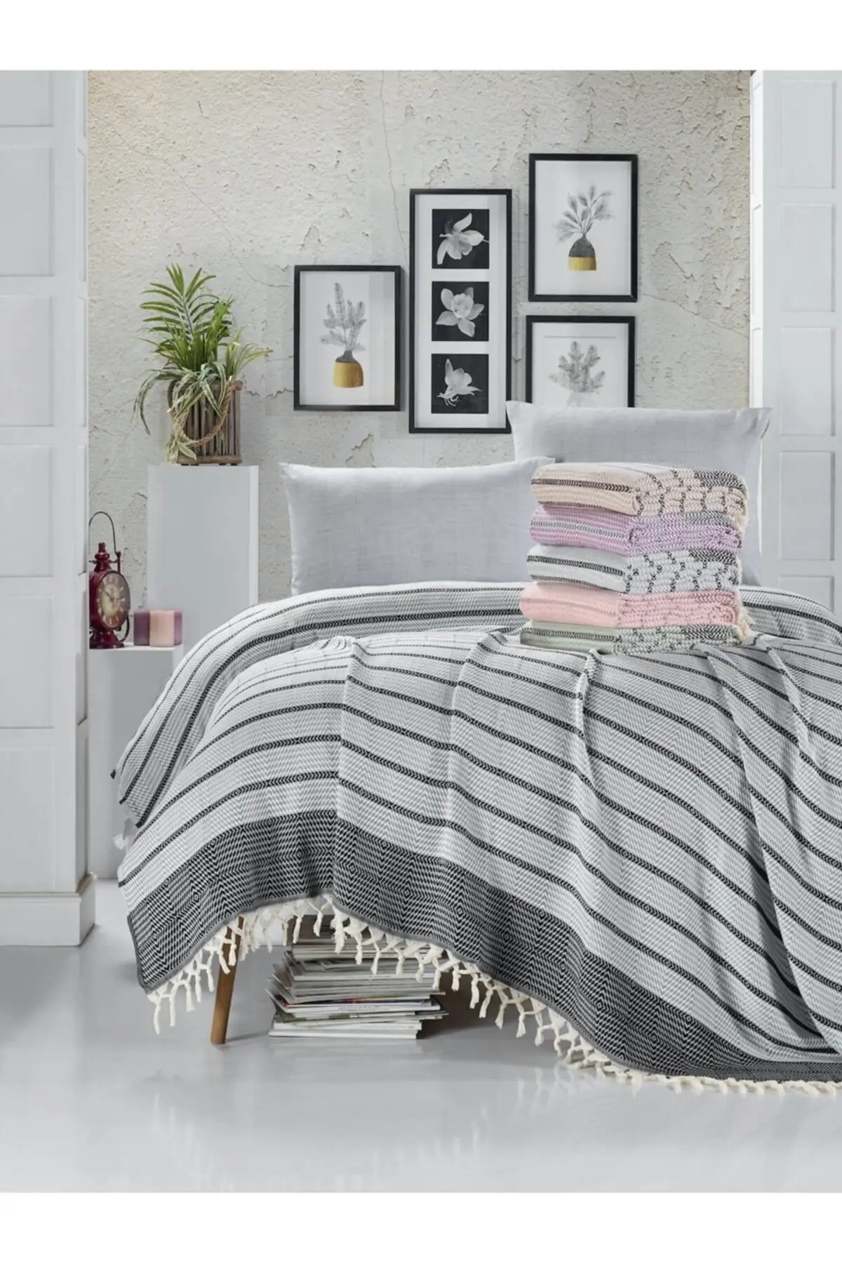 

Honkong Organic cotton double pique bed cover sofa shawl tv throws blankets Decorative Knit Fringed Queen Bedspreads Bedsheets