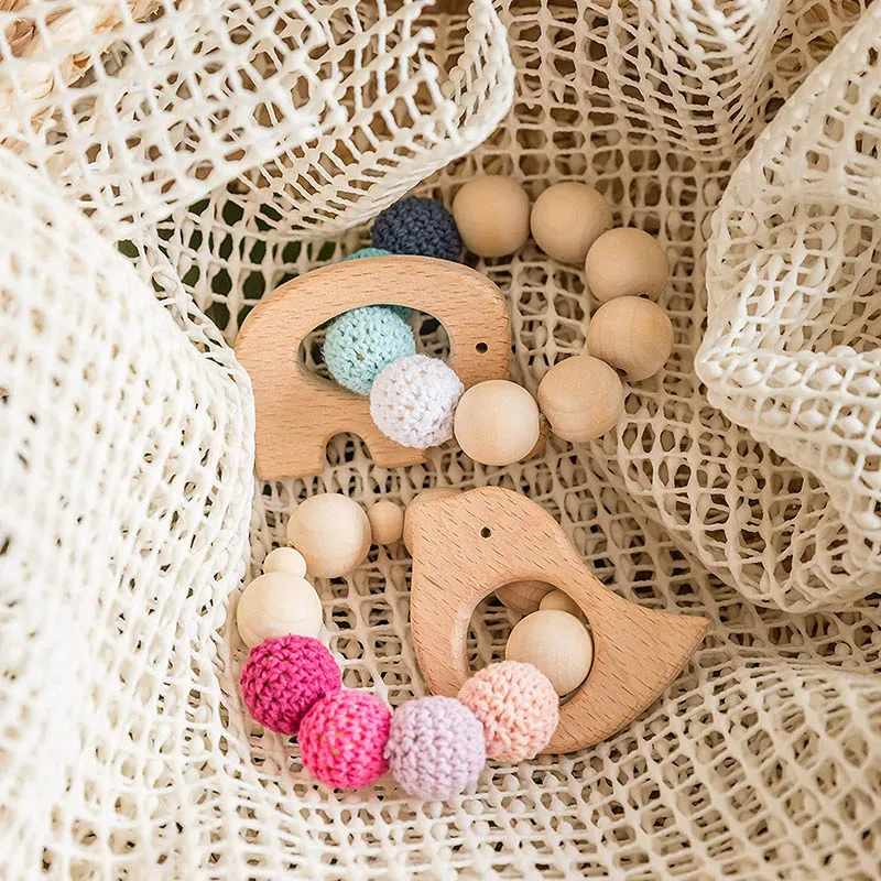 

Baby Rattle Shower Gifts For Baby New Natural Wood Animal Shape Teething Toys DIY Baby Teether Play Accessories