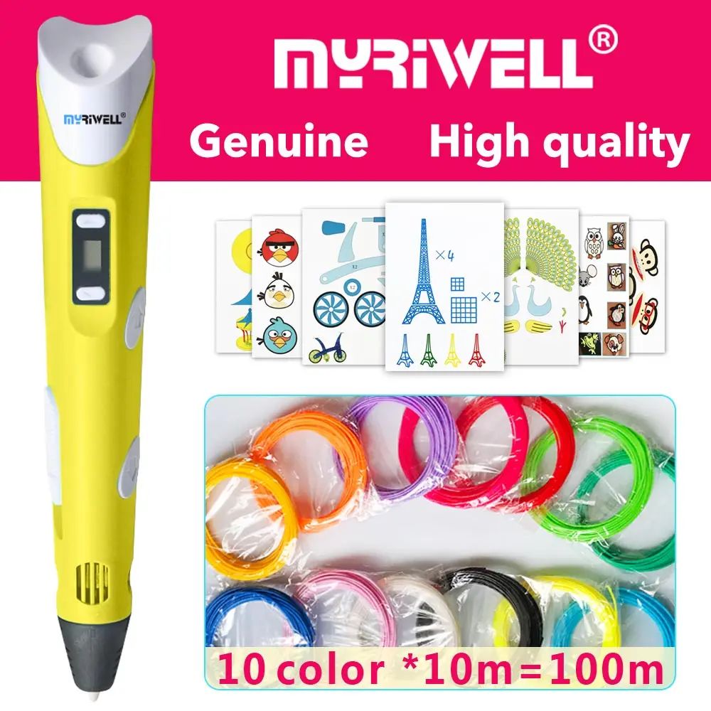 Myriwell 3d Ручка 3d ручки, светодиодный дисплей, ABS/PLA нити, подарки для детей зарядка через USB, 3 d Ручка 3d модели Smart 3d печать pen-3d Волшебное перо