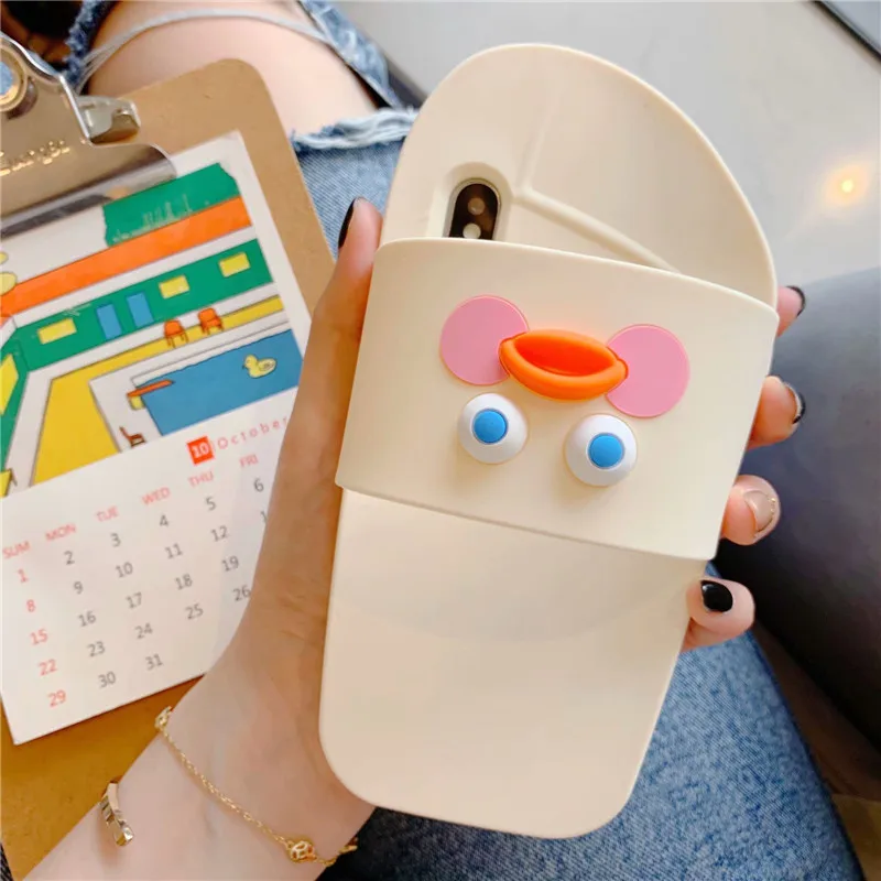 3D Leuke/домашние тапочки с рисунком из мультфильма Brother Gele Eend, Telefoon Gevallen Voor Iphone6 6s 7 8 Plus X XR XS MAX, SiliconenCover