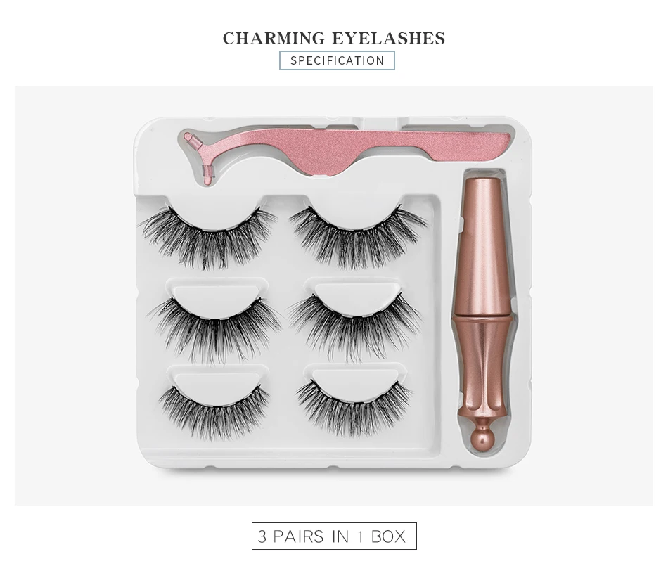 3D Магнитные накладные ресницы, 3 пары, магнитная подводка для глаз, накладные ресницы из норки, водостойкий пинцет, набор, стойкий макияж ресниц