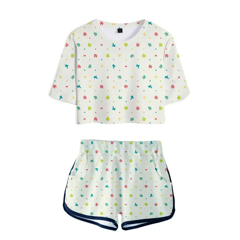 

Animal Crossing Shirt T-Shirt Shorts Sport Suit Animal Cosplay Costume Tom Nook Leaf Print Short Sleeve Tees Girls Disfraz Women