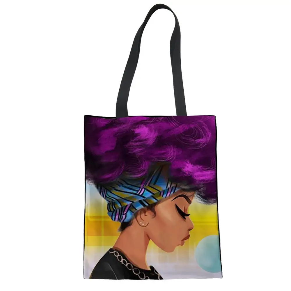 

NOISYDESIGNS Canvas Women Tote Bags Eco Shoulder Shop Art Afro Lady Printed Lady Beach Cotton Custom Female Bags Bolsas Tela
