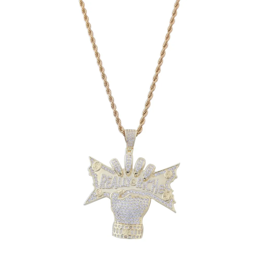 

Men Hip hop Iced out Bling Really Riche Pendant Necklaces Cubic Zirconia Letters fashion PoPular Hiphop necklace Rapper jewelry