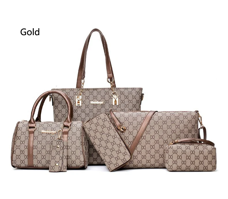 Autumn New Fashion Women's Bag 6 Piece Set Plaid Bag Lady Slung Hand Bag Shoulder Messenger Composite Bag