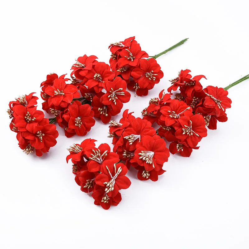 

6pcs RED stamen Plum blossom christmas decorations for home diy gifts box wedding decorative flowers wreaths Artificial flowers