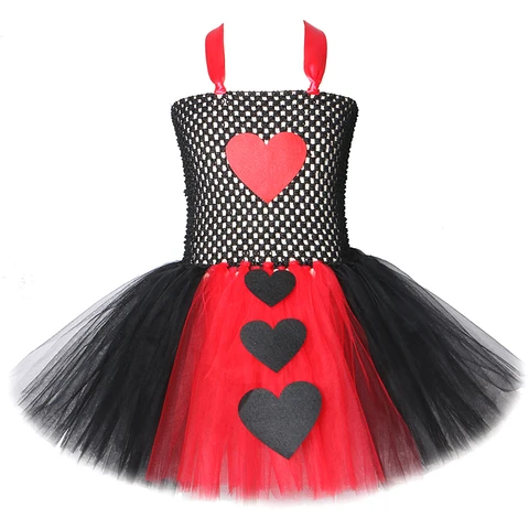 Красное, черное платье-пачка королевы сердец для девочек, карнавальный костюм на Хэллоуин для девочек, платья для косплея Алисы, детская одежда