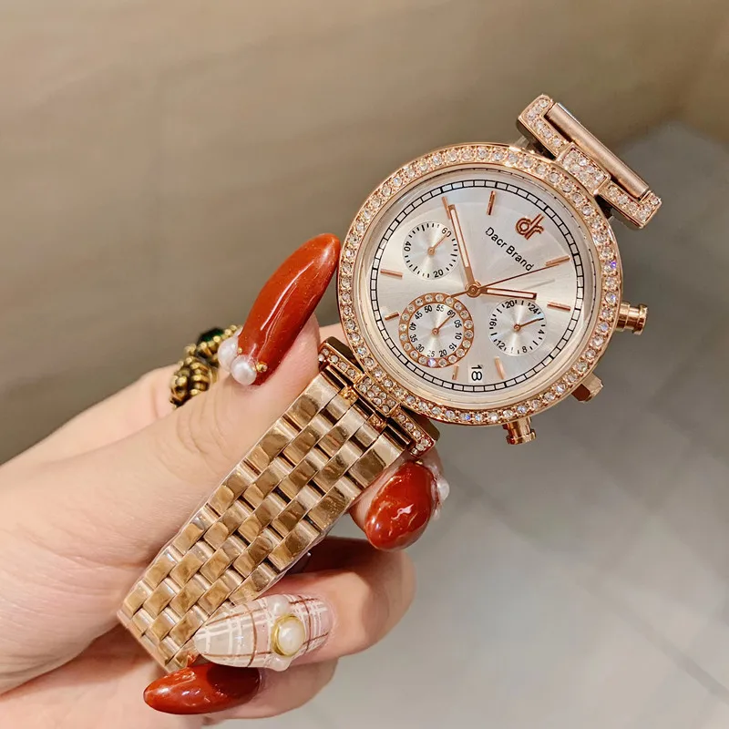 

Cool Women Neutral Designer Full Steel Watches Workable Sub-dial Crystals Watch Calendar Waterproof Wrist watch Sports Stylish