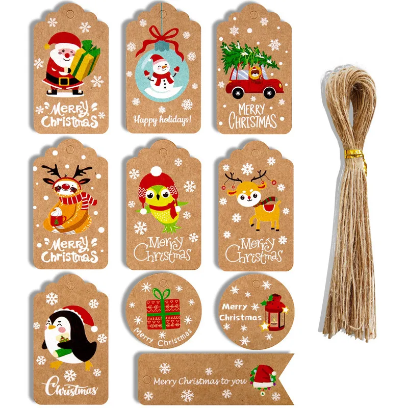 

48/50pcs Merry Christmas Kraft Paper Tags DIY Handmade Gift Wrapping Paper Labels Santa Claus Hang Tag Ornaments Navidad Decor