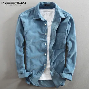 INCERUN Стильная мужская Вельветовая рубашка с пуговицами в винтажном стиле, 2020 Camisa, осенняя шикарная брендовая мужская Повседневная рубашка с длинным рукавом, Harajuku 3XL