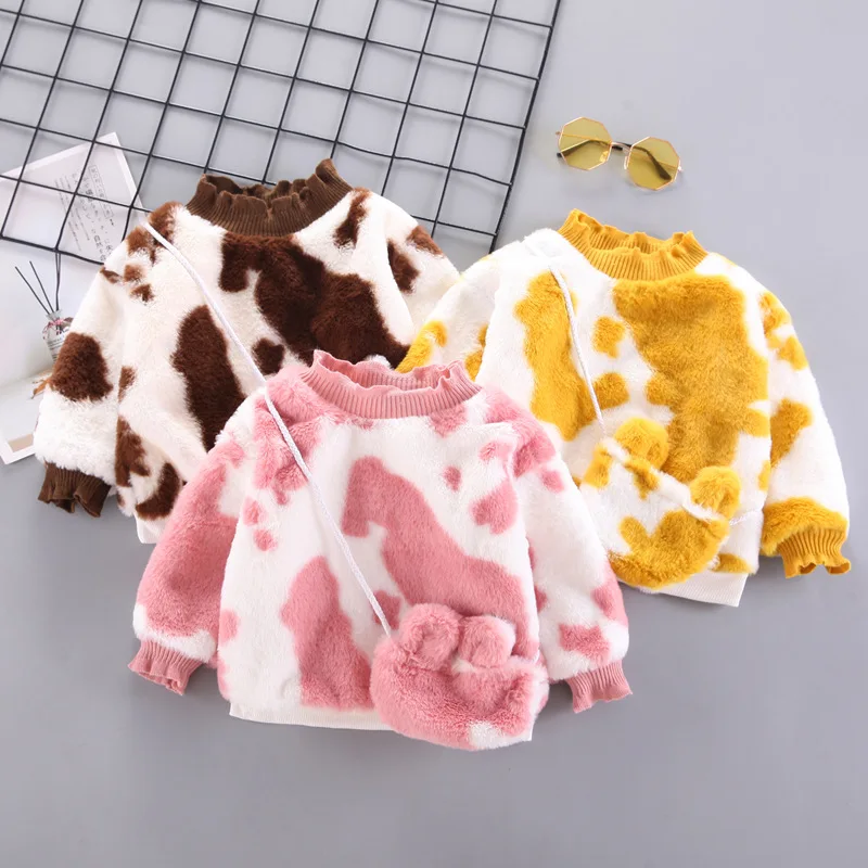 

2021 Autumn and Winter Korean Color Blocking Teddy Sweater Children's Wear Infant Plush Thickened Winter Coat Fashion