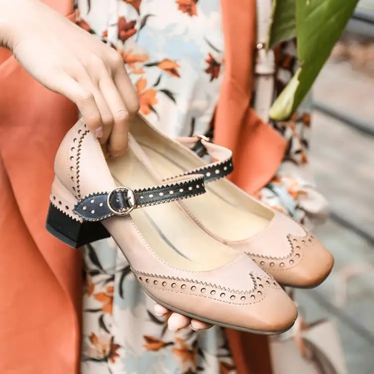 2020 весенние низкие Туфли с закрытым носком на толстом каблуке 5 см модные туфли