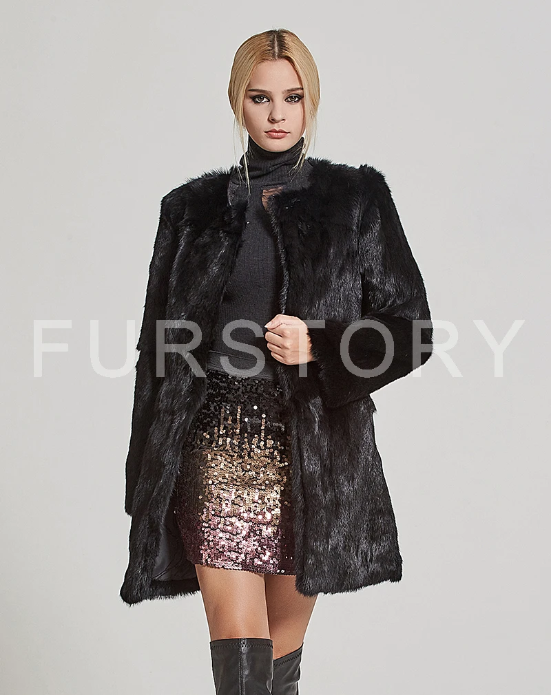 

Women's Coats Long Real Rabbit Fur Coat Women Winter jacket Women Jacket O-Neck Outerwear Fur Story FS161163